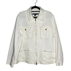 Lauren Jeans Ralph Lauren Jacket Womens 2X Plus White Zip Front Trucker Denim